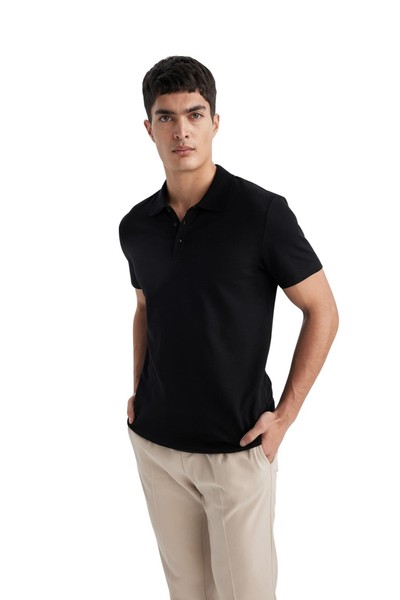Herren Poloshirt Defacto Schwarz M Baumwolle T-Shirt Kurzarm MäNner-image