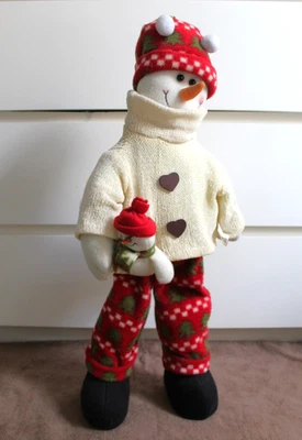 Deko-Schneemann 65 cm mit Mini-Schneemann Weihnachtsdeko Winterdeko Deko Figur - Bild 1 von 4