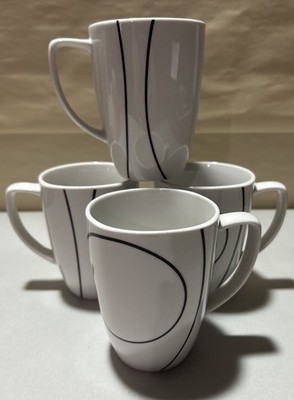 Set of 4 Corelle Coordinates Coffee Mugs Simple Lines Porcelain Mugs EXCELLENT