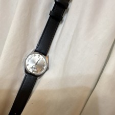 Agon 17 jewls Analogue Round Wristwatch Silver Dial Black Leather Strap