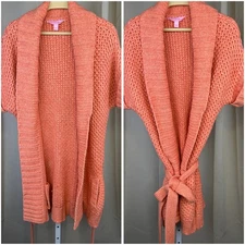 Lilly Pulitzer Cashmere Blend Belted Knit Cardigan Vest Peach S Lambswool Angora