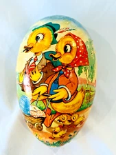 VTG German Easter Egg Container Paper Mache Duck Parents Chicks Stroller 7.5"