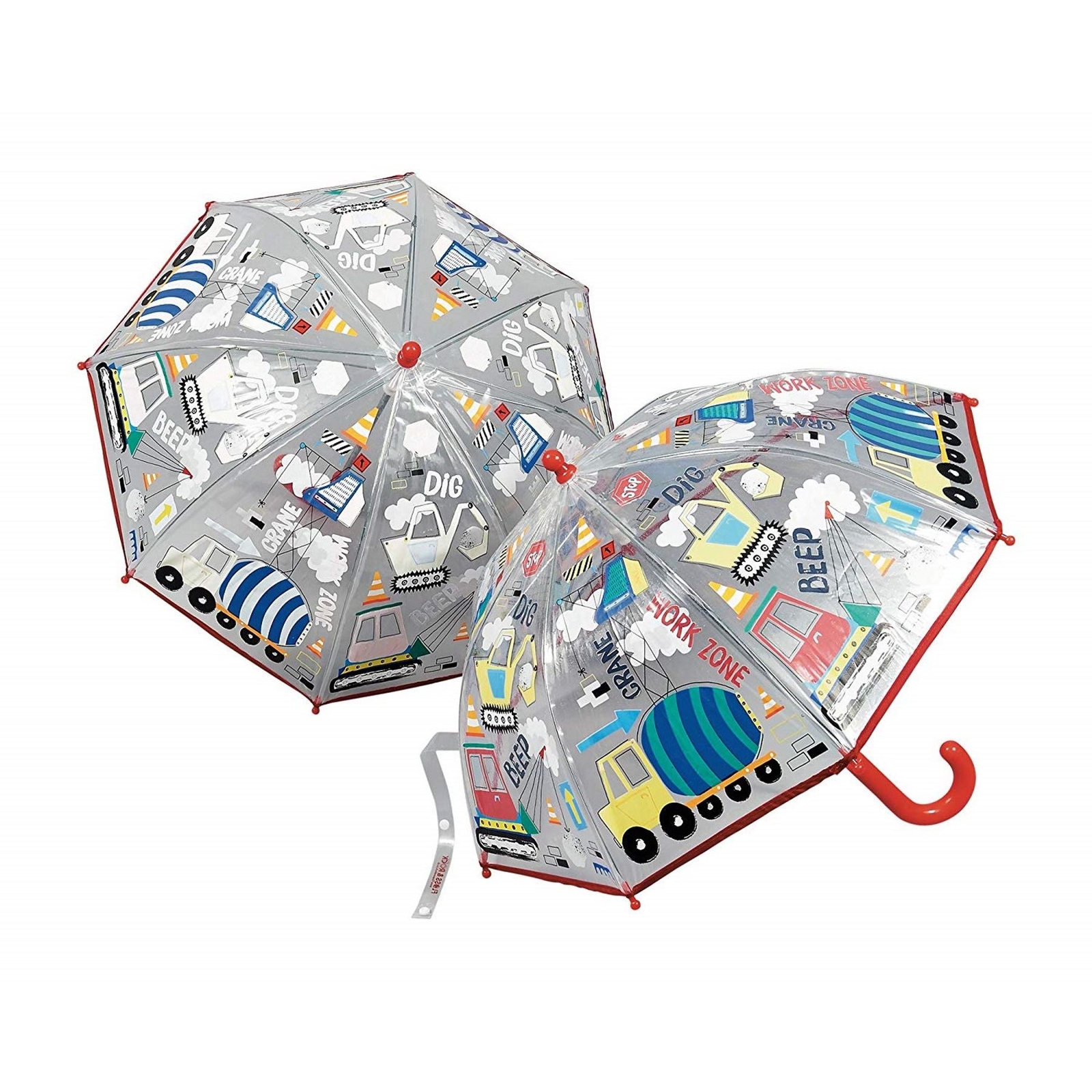 Kids Umbrella Construction Brolly Floss & Rock Bright Colour Changing Clear