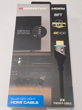 Monster HDMI Cable 4K HDR Premium Gold Plated High Speed 6 Ft Blue LED Lighted-C