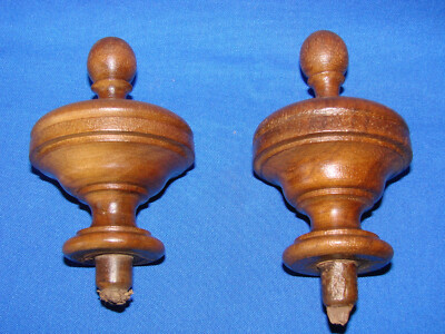Antique Pair of Solid Walnut Wood Finials - Hand Turned - No. 7