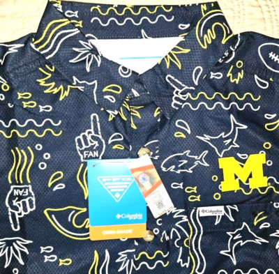 NEW COLUMBIA, MEN'S SMALL, MICHIGAN WOLVERINES HAWAIIAN SHIRT, MSRP $65.00!