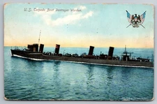 US Torpedo Boat Destroyer Worden 1908 WWI Postcard N736