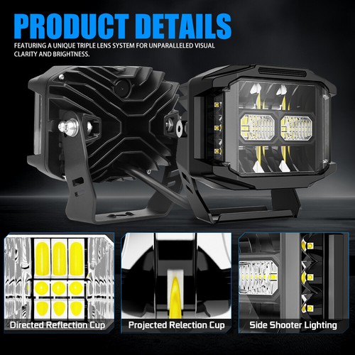 2 PIEZAS 5" 300W LED Luz de Trabajo 270° Punto de Inundación Vainas de Niebla Tirador Lateral Blanco DRL - Imagen 12 de 19