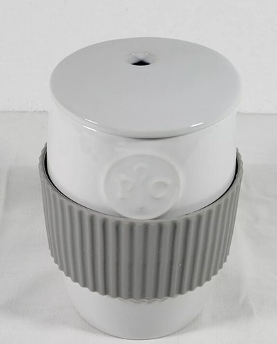 Pampered Chef Ceramic Microwave Egg Cooker with Lid & Silicone Sleeve White
