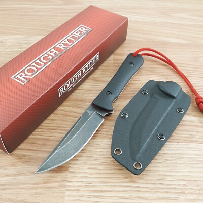 Rough Ryder Fixed Knife 4.25'' Stainless Steel Full Tang Blade Black G10 Handle