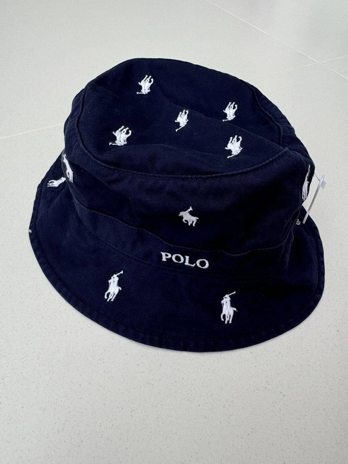 New Polo Ralph Lauren Cotton Chino Bucket Hat Newport Navy,White Size L-XL,61cm