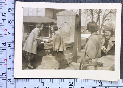 Two Women Meeting Shaking Hands Greeting Vintage BW Photo Snapshot