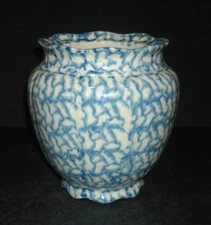 Novel Blue & White Biscuit Cracker Jar Stoneware Pottery Ohio