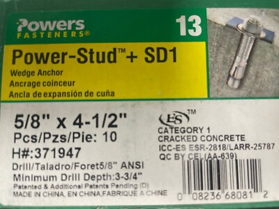 Hillman Power Fasteners Power-Stud+ SD1 Wedge Anchors 10 pack 5/8''x4-1/2'' 371947