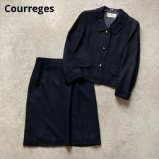 Courreges Elegant Glitter Tweed Formal Suit with Knee-Length Skirt and Logo so