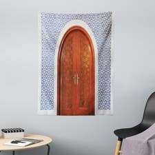 Asian Microfiber Tapestry Antique Stars Wooden Door