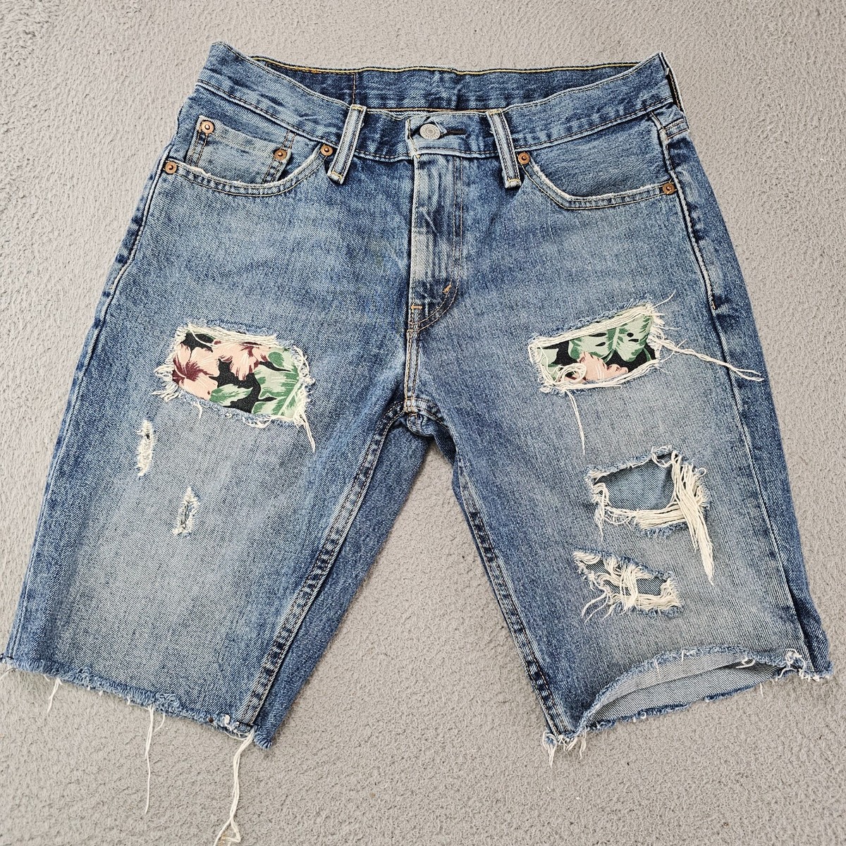 Levis 511 Jeans Shorts Mens 30 Blue Floral Cut-off Distressed