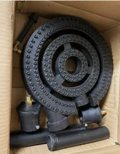 3-Rings Burner with 2 Pipe Fitting for Stock Pot, Wok Range Replacement Parts