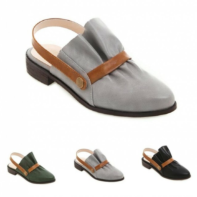 low heels mules Woman Closed toe Slides shallow slip on Shoes fashion leather sandals Spring 