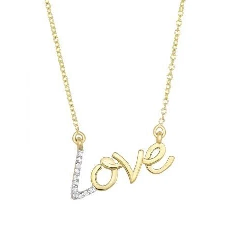 Collar de cadena "AMOR" de diamantes naturales de 18" de 18" de oro amarillo de 14k de 0,06 quilates