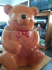 Vintage Coco Dowley Brown Teddy Bear Cookie Jar Red Bow Tie 