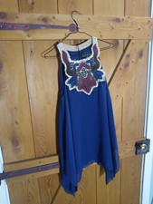NICOLE MILLER Bali Shift Dress Navy Blue Multicolor Size S Embroidery Fit Flare
