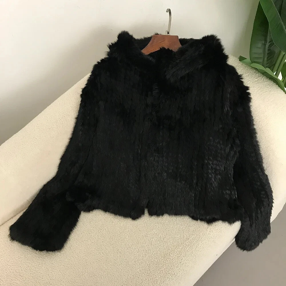 OFF WHITE Cappotto donna pelliccia autunno e inverno ispessito tessuto a mano double face con cappuccio