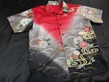 Japanese Aloha Shirt Kimono Yuzen Kyoto Japan Vintage Kyoyuzen ge-464 Lsize