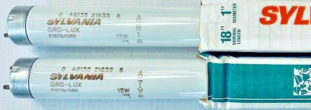 (2) Sylvania F15T8/GRO fluorescent grow light bulb 15w Gro-Lux 18" plant AQU
