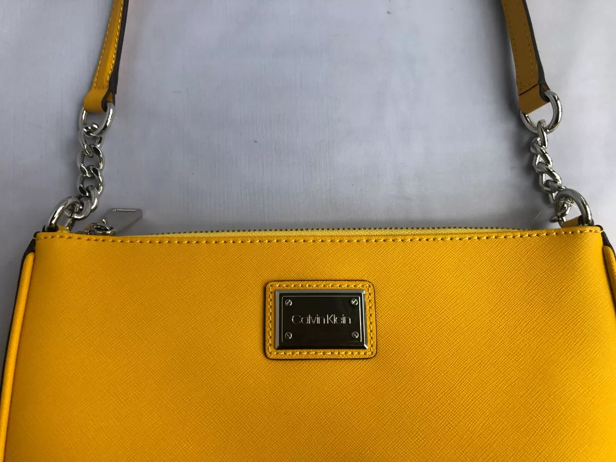 New Calvin Klein Top Zip Chain Bag Crossbody Purse Yellow eBay