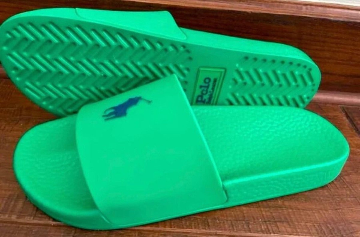 POLO RALPH LAUREN Cabo Green/Light Navy SIGNATURE PONY POOL SLIDES 9 10 11 12 13 S H Ö E T E M P L E | ⛔SOLD OUT Polo Ralph Lauren Navy Polo  main image 2