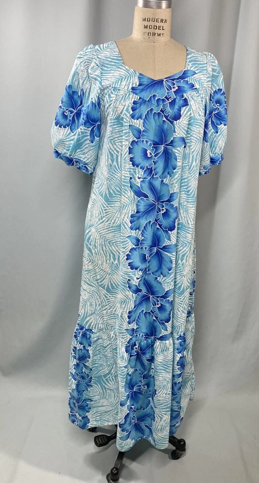 Винтажный ROYAL CREATIONS HAWAII гавайский платье средний размер синий гибискус тропический - Изображение 4 из 4