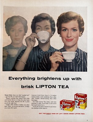 1956 Lipton Tea Bags  Drink Brisk Lipton Tea  Print Ad, Beverage Memorabilia