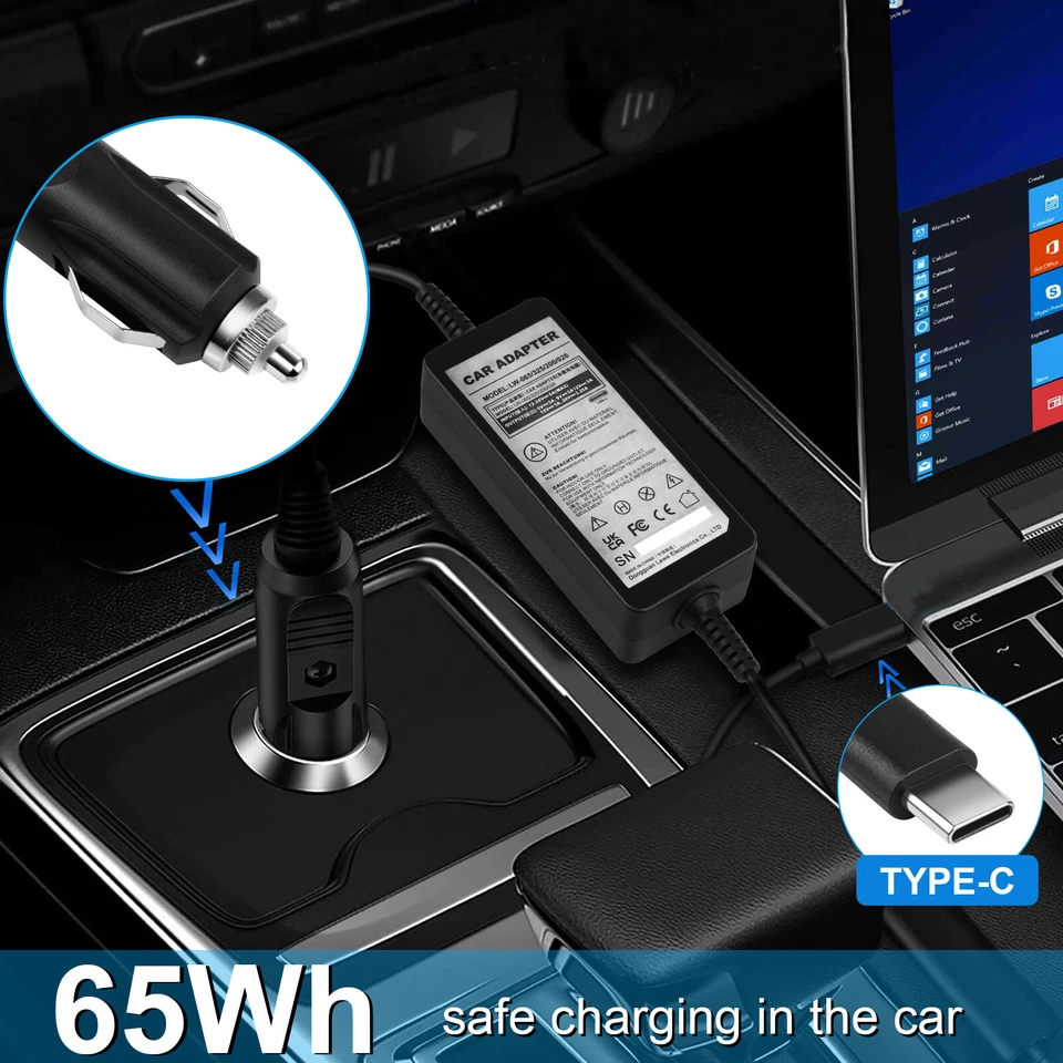 USB-C Laptop Car Charger Power AutoAdapter For Lenovo Samsung Dell HP Chromebook - Image 4 of 4