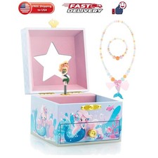 Kids Musical Jewelry Box for Girls and Pretty Jewelry Set Blue