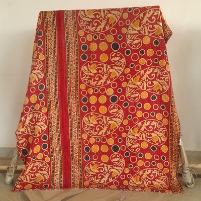 Vintage Indian Kantha Throw Single Quilt Handmade 1 Pc Blanket Rally Gudari