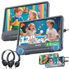 2X12" Auto Kopfstütze DVD Player TV Monitor HDMI USB SD Für Kinder mit Kopfhörer
