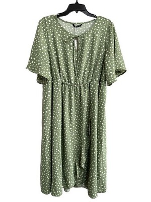 Bloomchic Dress Size 12 Green Wrap Front Midi Ruffle Keyhole Neck Pockets NWT