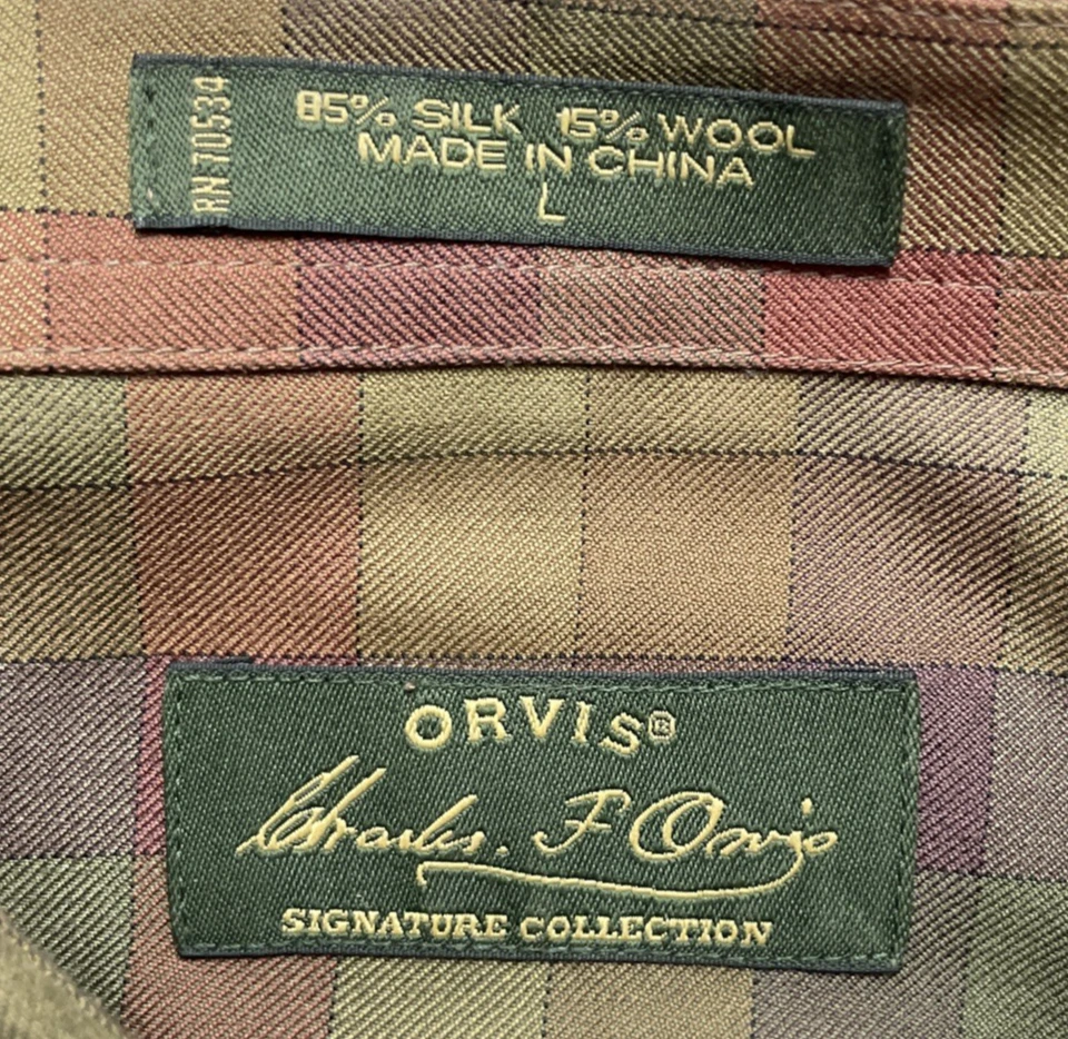 Camisa Orvis Signature Collection Para Hombre L Otoño Cuadros Seda Mezcla Lana Abotonada Foto 4 de 4