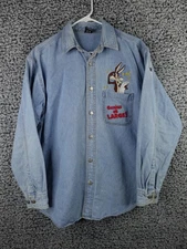 Warner Bros Denim Long-Sleeve Shirt/Jacket Wile E Coyote Genius at Large - Sz M
