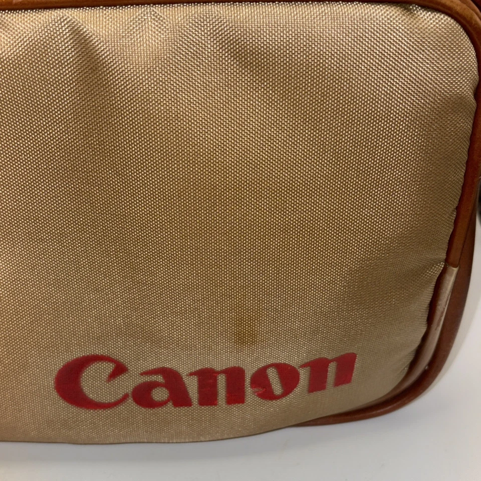 Bolso para cámara Canon vintage beige marrón cuero lona 3 bolsillos con cremallera retro S-1 TN Foto 4 de 4