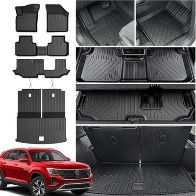 VW Atlas Floor Mats 2018-2026 7 Passenger TPE All Weather Cargo Set OB