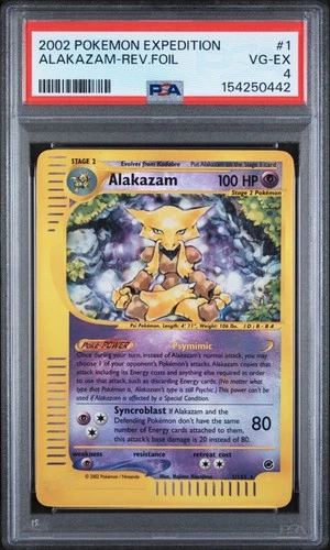 2002 POKEMON EXPEDITION #1 ALAKAZAM-REVERSE FOIL PSA 4