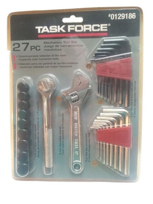 Task Force 27 pc Mechanics Tool Set, Sockets, Ratchet, Wrench, Hex Keys #0129186