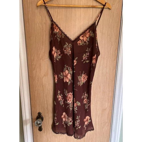 UNDERCOVER Abito vintage Victoria's Secret marrone floreale slip orlo pizzo trasparente civetta Y2K