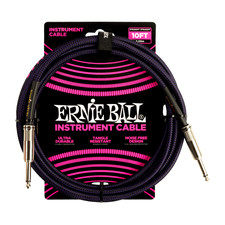 Ernie Ball Instrument/ Guitar Cable 10' Braided Straight/Straight Purple Black