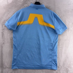 J. Lindeberg Polo Shirt Mens Size Large Blue Yellow Regular Fit Golf Stretch