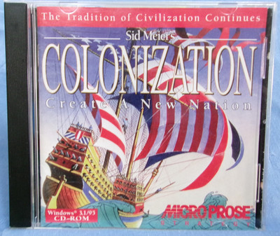 Sid Meier's Colonization CD-ROM for Windows 3.1/95, tested on XP, case and guide