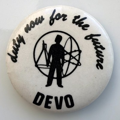 Vintage 1979 DEVO promo pin Duty Now For The Future band badge 1.25'' button NM