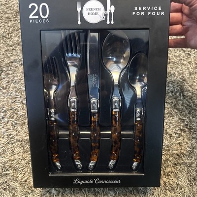French Home Laguiole Connoisseur 20 Piece 18/10 Flatware Set with Tortoise Handl